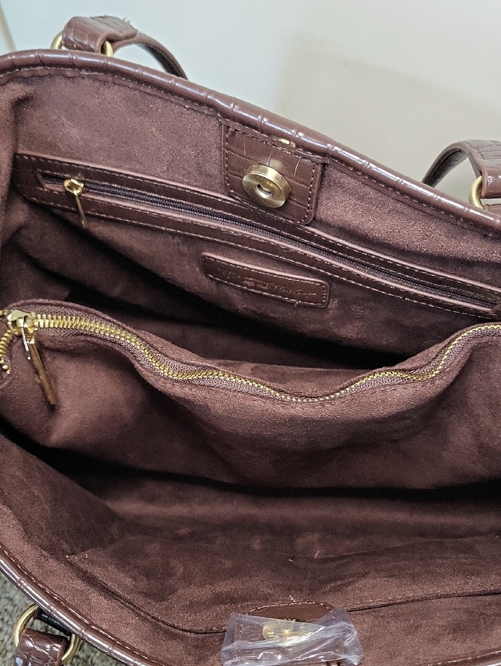 Betsey Johnson Brown Croc-Embossed Skull Tote - Picture 4 of 4